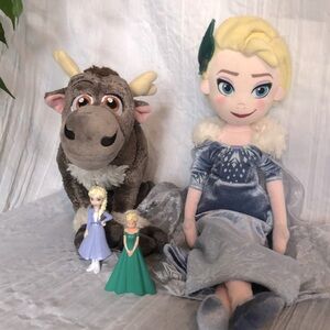 DISNEY FROZEN Sven & Elsa large stuffed plush animal toys dolls & plastic toys